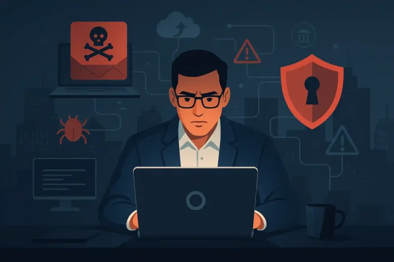 hombre trabajando contra ciberataques