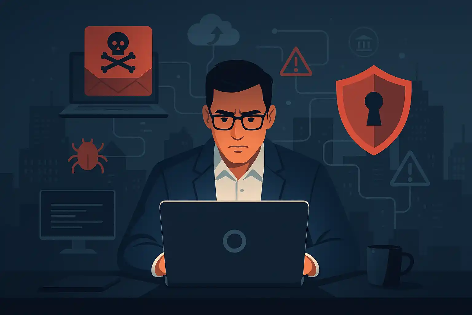 hombre trabajando contra ciberataques